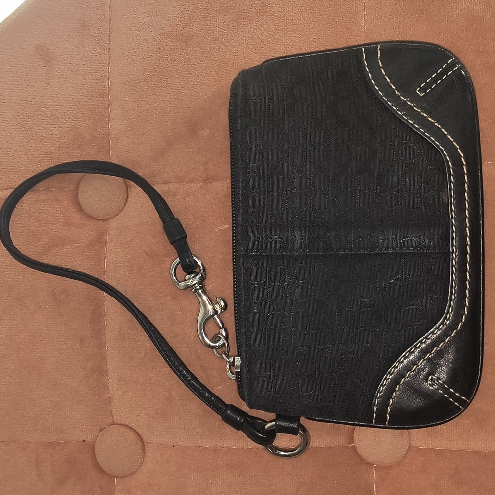 Coach Jacquard Canvas Mini C Black Wristlet